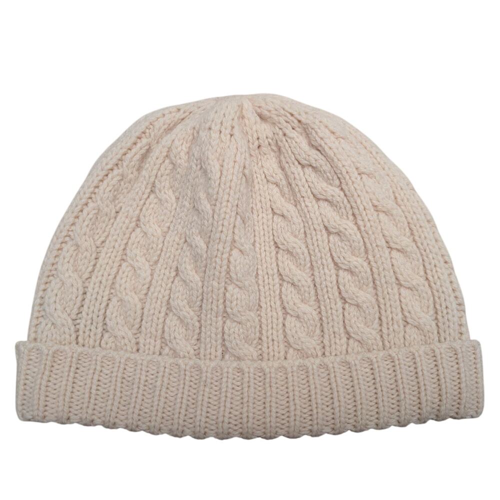 Vintage GAP Cable Knit Beanie Hat 100%‎ Lambswool Cream One Size Fold-over Cuff